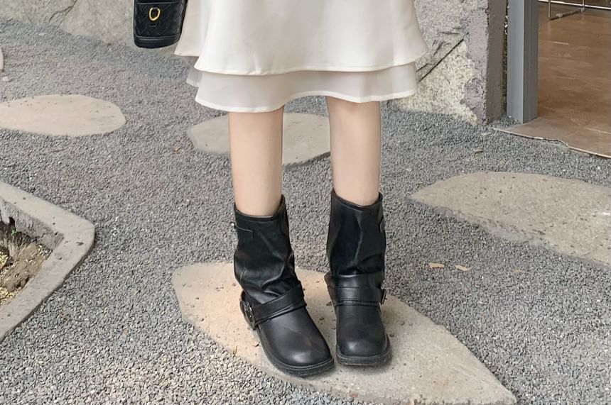 High Waist Plain Layered Satin A-Line Skirt