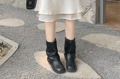 High Waist Plain Layered Satin A-Line Skirt