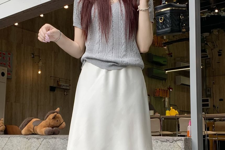 High Waist Plain Layered Satin A-Line Skirt
