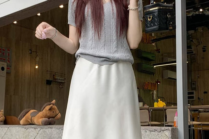 High Waist Plain Layered Satin A-Line Skirt