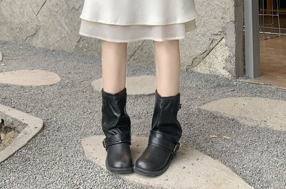High Waist Plain Layered Satin A-Line Skirt