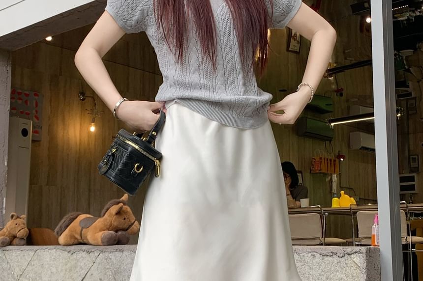 High Waist Plain Layered Satin A-Line Skirt