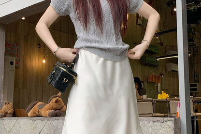 High Waist Plain Layered Satin A-Line Skirt