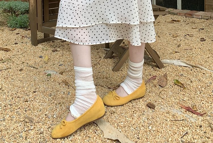 Mid Waist Dotted Midi Tiered Skirt