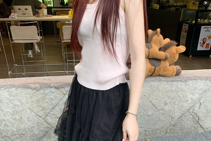 Mid Waist Asymmetrical Sheer A-Line Skirt