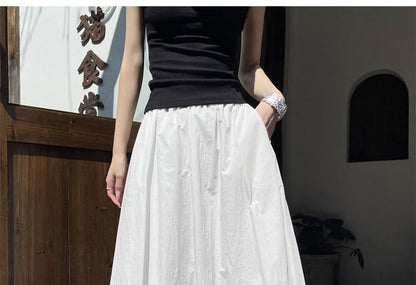 High Waist Plain Midi Skirt