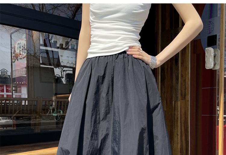 High Waist Plain Midi Skirt