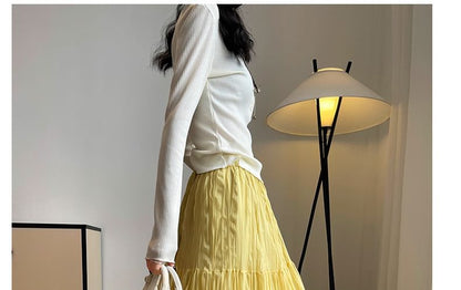 Mid Waist Plain Maxi A-Line Skirt