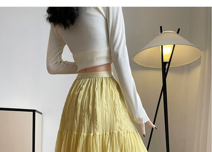 Mid Waist Plain Maxi A-Line Skirt