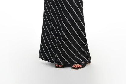 Drawstring Waist Diagonal Striped Maxi A-Line Skirt
