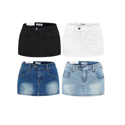 High Waist Mini Pencil Denim Skirt