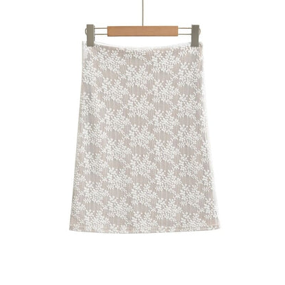High Waist Lace Overlay Midi Pencil Skirt