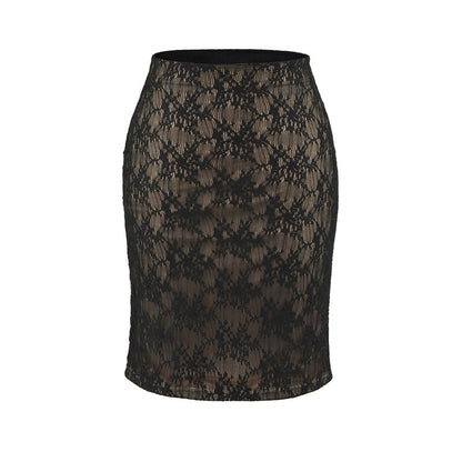 High Waist Lace Overlay Midi Pencil Skirt