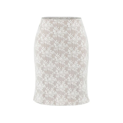 High Waist Lace Overlay Midi Pencil Skirt