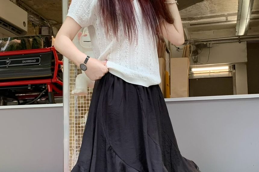 High Waist Plain Asymmetrical Lace Trim A-Line Skirt
