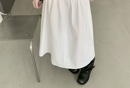 Mid Rise Plain Midi A-Line Skirt