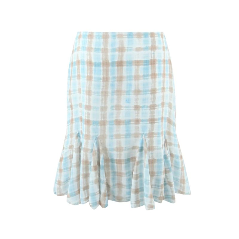 V-Neck Plaid Lace Trim Tie Back Crop Camisole Top / Low Rise Mermaid Skirt