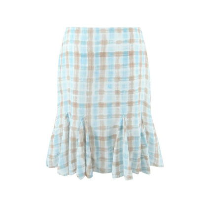 V-Neck Plaid Lace Trim Tie Back Crop Camisole Top / Low Rise Mermaid Skirt