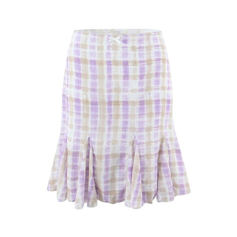 V-Neck Plaid Lace Trim Tie Back Crop Camisole Top / Low Rise Mermaid Skirt
