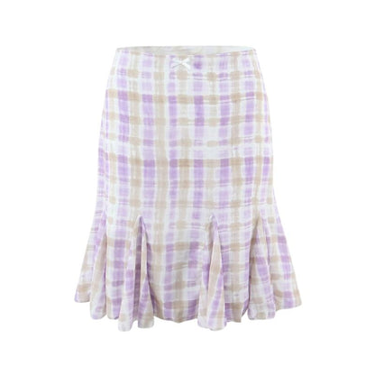 V-Neck Plaid Lace Trim Tie Back Crop Camisole Top / Low Rise Mermaid Skirt