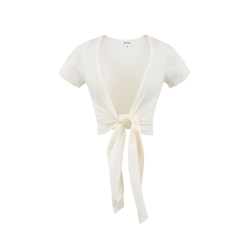 Knot Front Short Sleeve Blouse