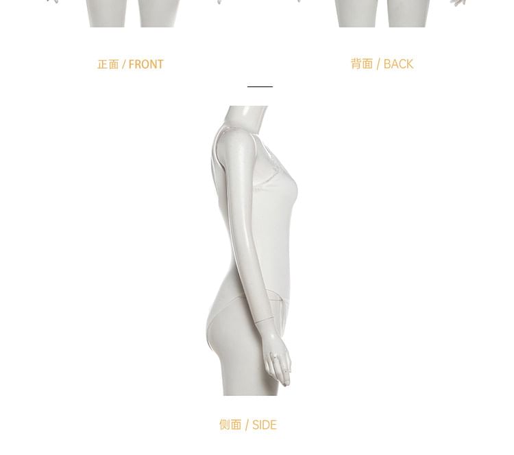 Sleeveless Lace Trim Asymmetrical Plain Bodysuit Top