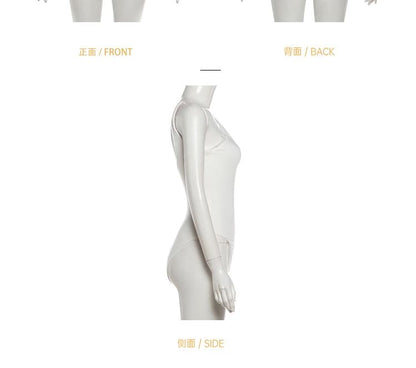 Sleeveless Lace Trim Asymmetrical Plain Bodysuit Top
