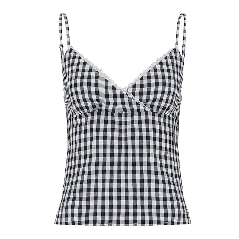 Checker Lace Trim V-Neck Camisole