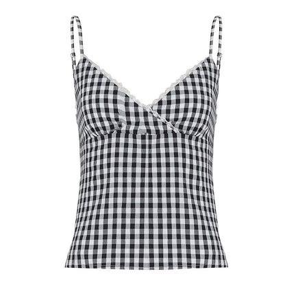 Checker Lace Trim V-Neck Camisole