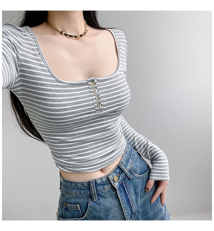 Striped Long Sleeve Crop Tee