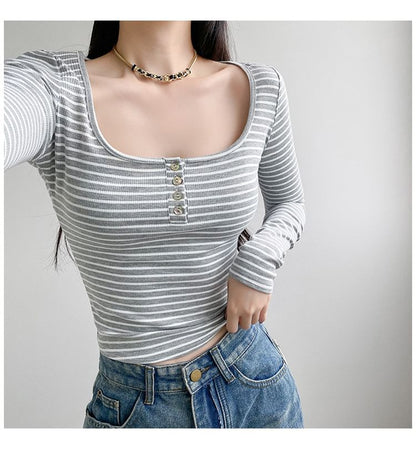 Striped Long Sleeve Crop Tee