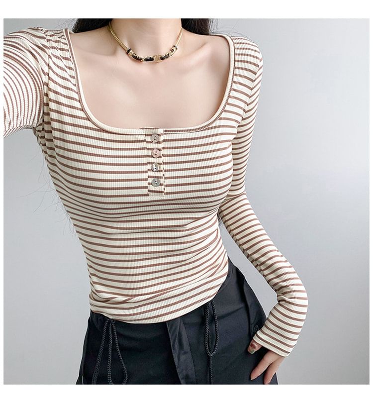 Striped Long Sleeve Crop Tee