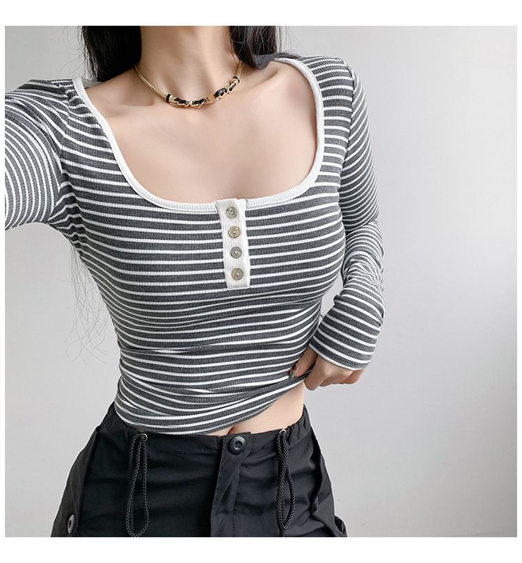 Striped Long Sleeve Crop Tee