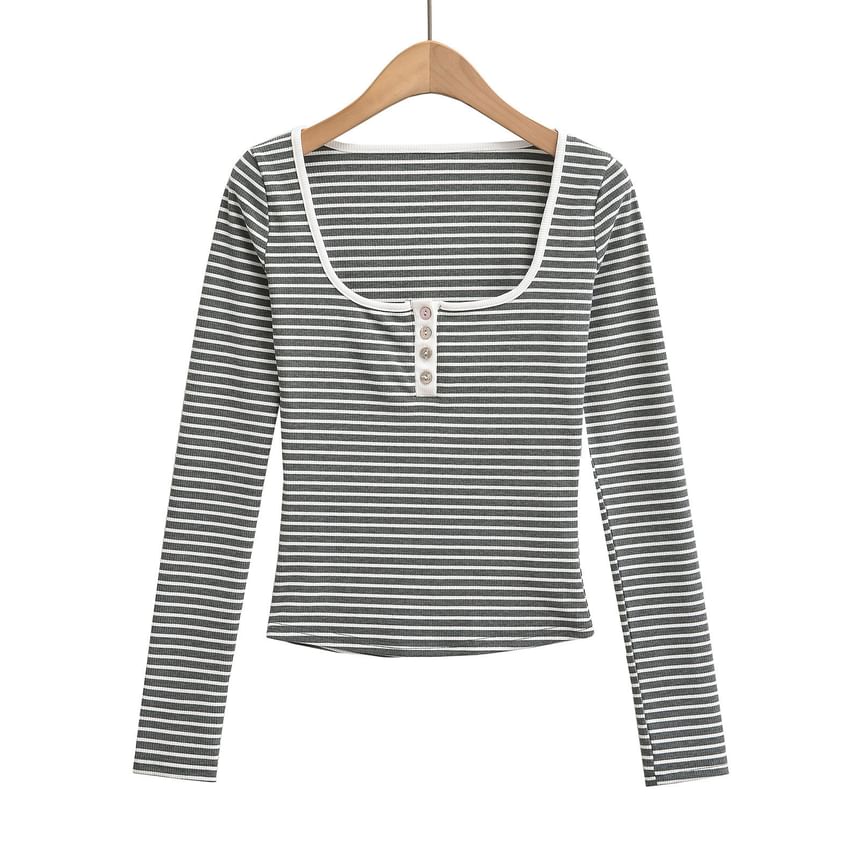 Striped Long Sleeve Crop Tee
