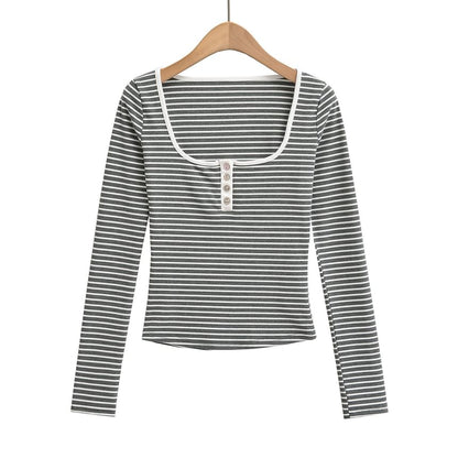Striped Long Sleeve Crop Tee