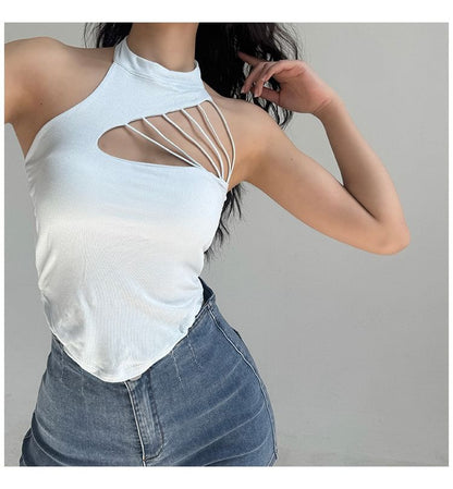 Cutout Back Halter Crop Top