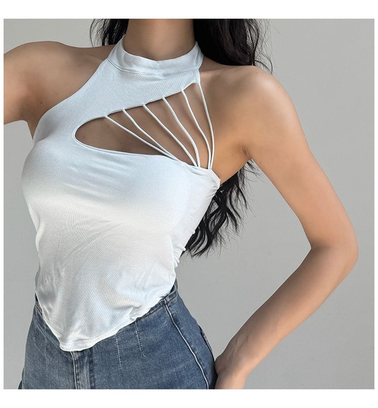 Cutout Back Halter Crop Top