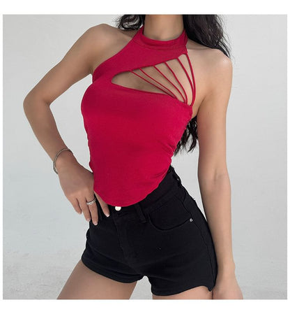 Cutout Back Halter Crop Top