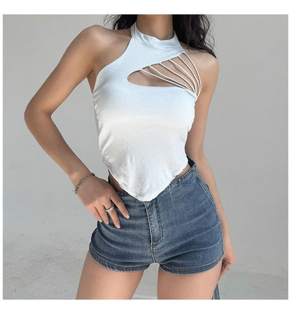 Cutout Back Halter Crop Top