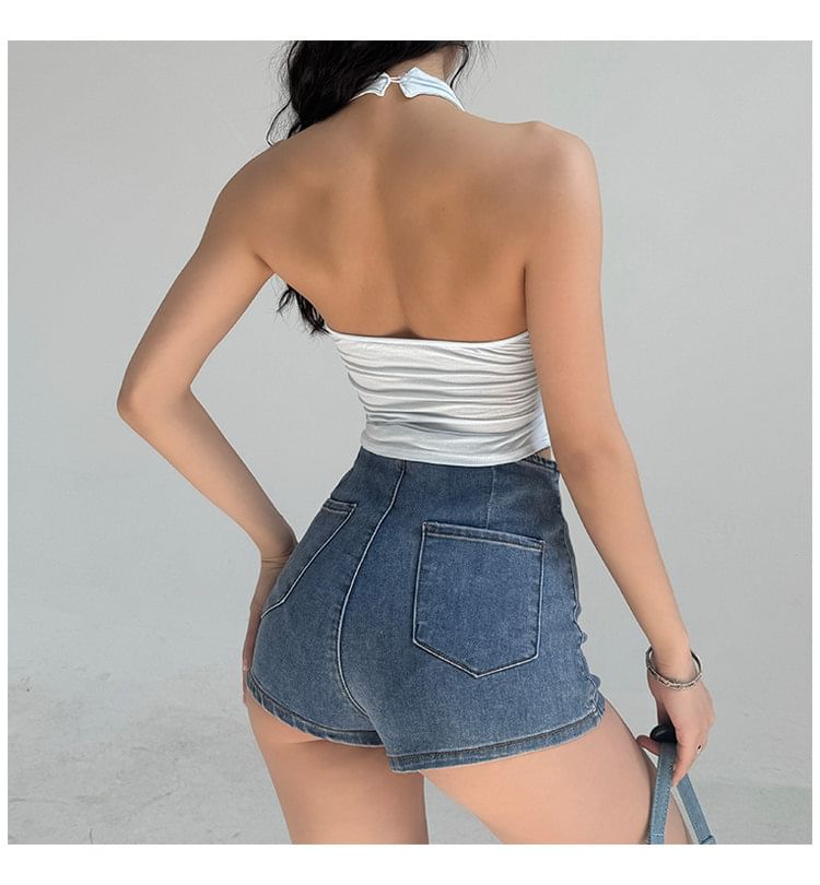 Cutout Back Halter Crop Top