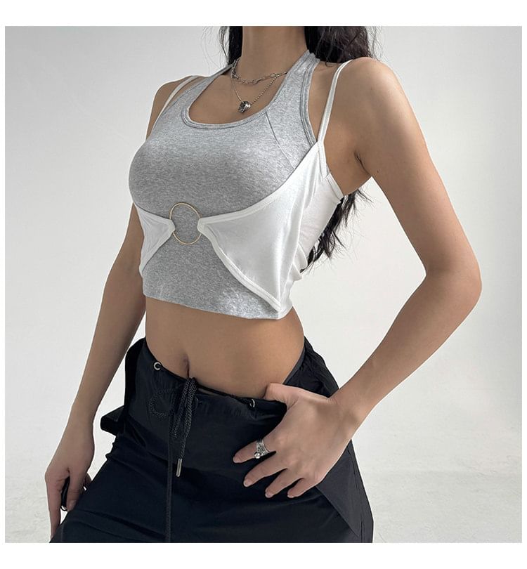 Two-Tone Halter Crop Top