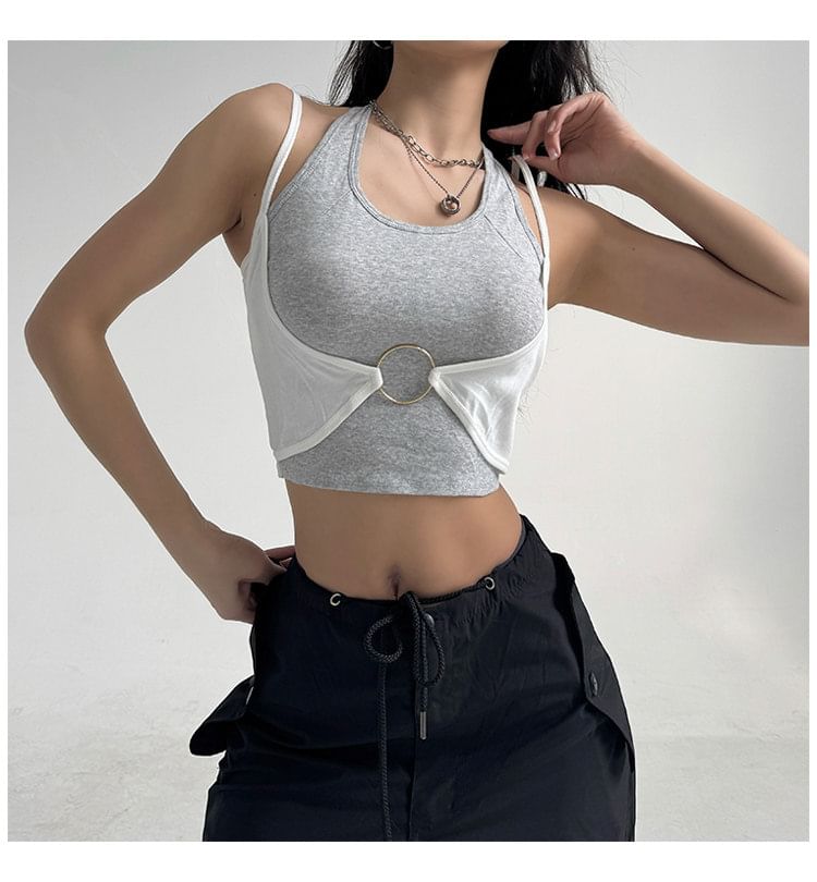 Two-Tone Halter Crop Top