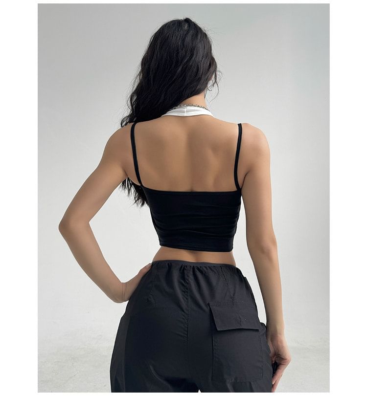 Two-Tone Halter Crop Top
