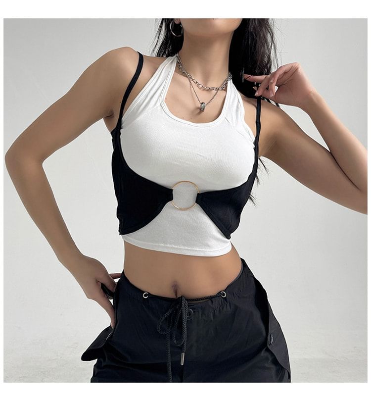 Two-Tone Halter Crop Top