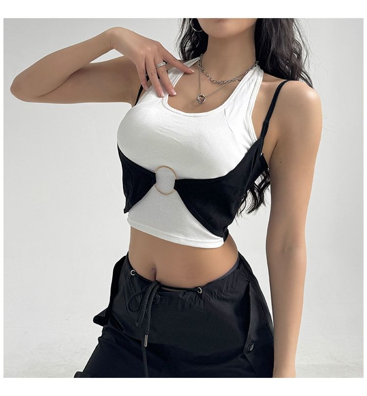 Two-Tone Halter Crop Top