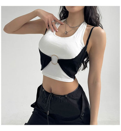 Two-Tone Halter Crop Top
