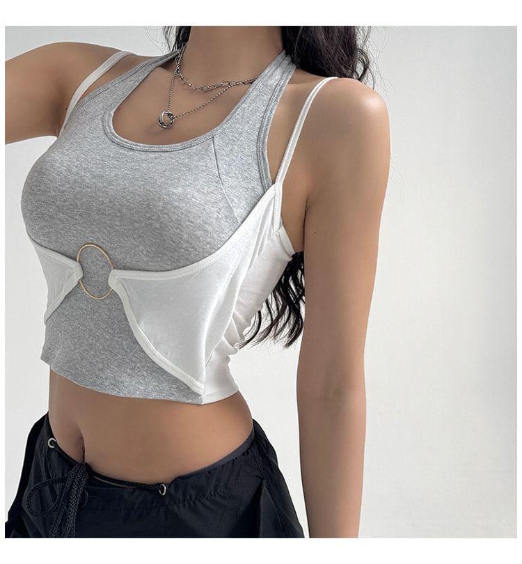 Two-Tone Halter Crop Top