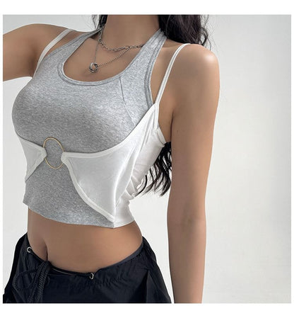 Two-Tone Halter Crop Top