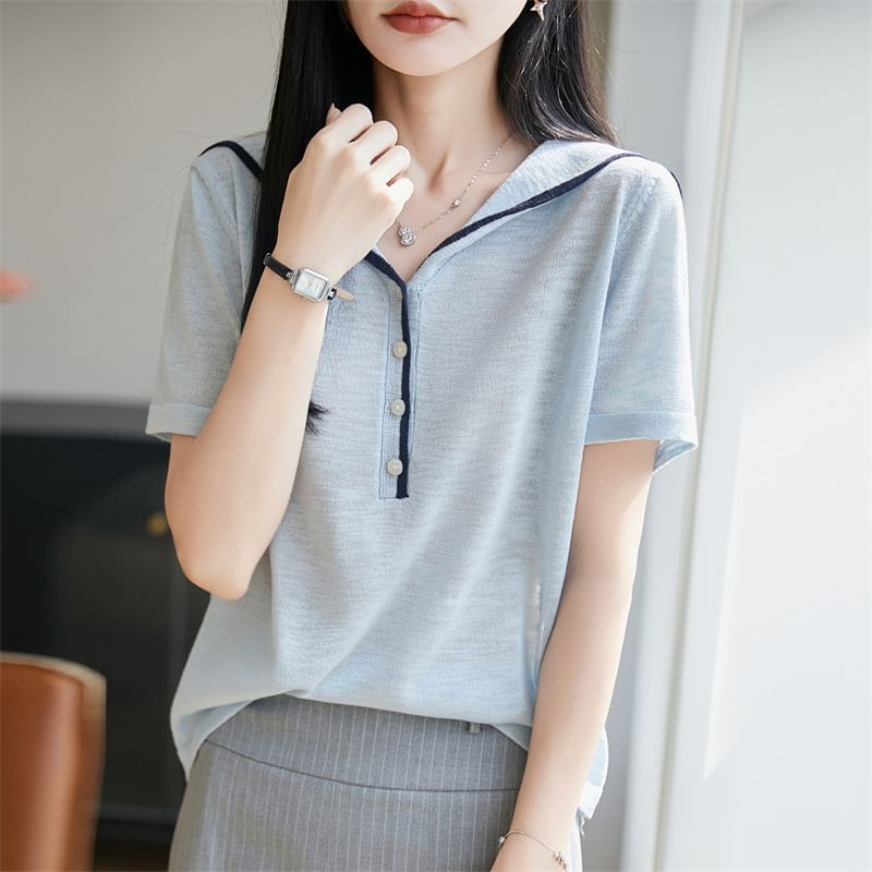 Sailor Collar Contrast Trim Knit Top