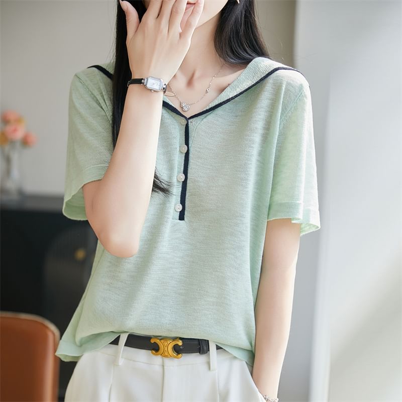 Sailor Collar Contrast Trim Knit Top